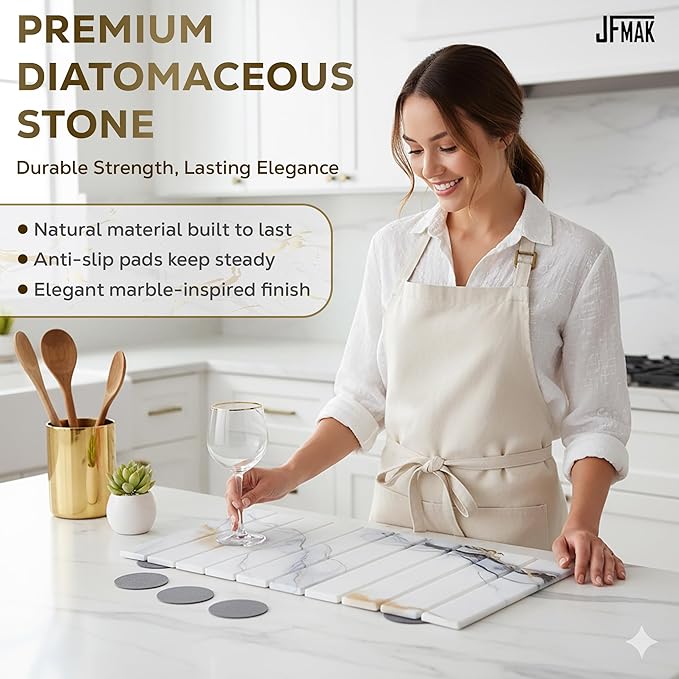 Stone Drying Mat for Kitchen Counter - 24” L x 16” W Absorbent Washable Eco-Friendly Quick Dry Stone Mat Kitchen Diatomaceous Earth Dish Drying Mat Non-Slip Rollable