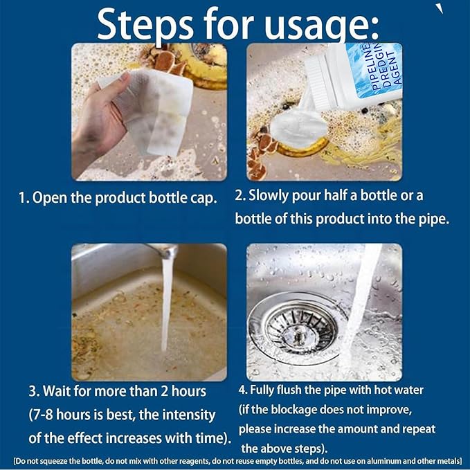 Pipeline Dredging Agent Drain Clog Remover Powerful Pipe Dredging Agent Powder Sink and Drain Pipe Unclogging Agent For Kitchen Toilet (2)