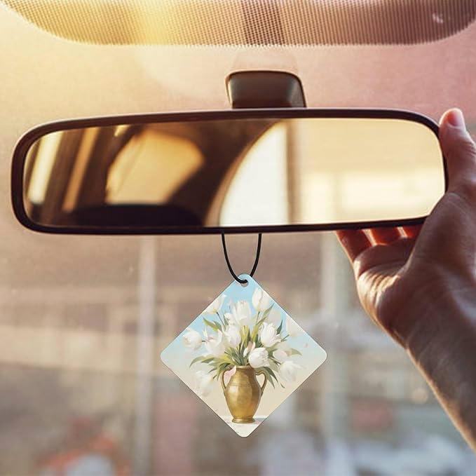 5PCS Car Air Freshener Hanging Personalized Double Sided White Tulip Car Fresheners Long Lasting New Cars Scents Cute Automotive Freshies for Closets Drawers (tea)
