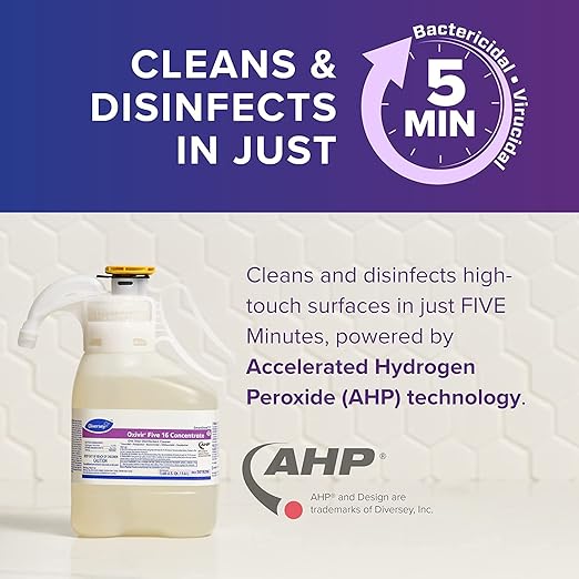 Oxivir Diversey 5019296 Five 16 One-Step Hospital Strength Disinfectant Liquid Cleaner Accelerated Hydrogen Peroxide SmartDose Concentrate 1.4-Liter