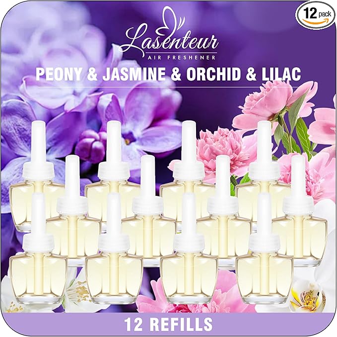 Plug In Air Freshener Refills Peony Jasmine Lilac &amp Orchid Scent Combination For Home Bathroom 12 Count Plug-In Fragrance Refill Compatible with Air Wick &amp Glade Not Include Glade Plus