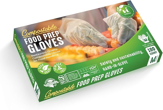 UNNI Compostable Food Prep Gloves For Food Handling ASTM D6400 US BPI CMA &amp Europe OK Compost Certified