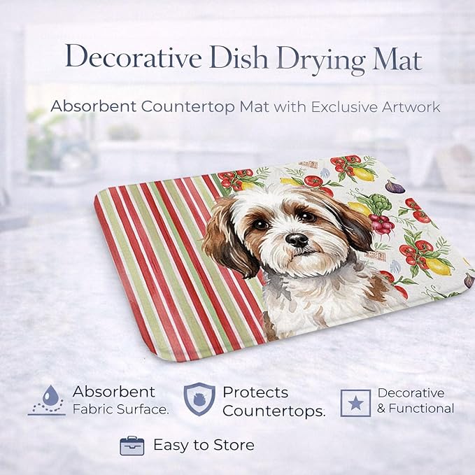 Caroline's Treasures Parti-color Havanese Vegetables Dish Drying Mat Absorbent Dish Drying Mat Pad for Kitchen Counter Dish Drainer Mat for Countertop 14 x 21 Multicolor