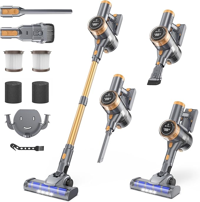 Cordless Vacuum Cleaner 30Kpa Vacuum Cleaners for Home Stick Vacuum with LED Display 2 Roller Brushes for Anti-Tangle &amp Hard Floor 6 in 1 Lightweight Vacuum for Hard Floors Carpet Pet Hair