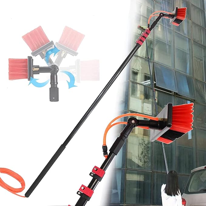 Water Fed Cleaning System Telescopic Window Cleaner Water Fed Telescopic Brush Cleaning Tool for Window Glass with Brush and Telescopic Pole Water Wash Brush Kit