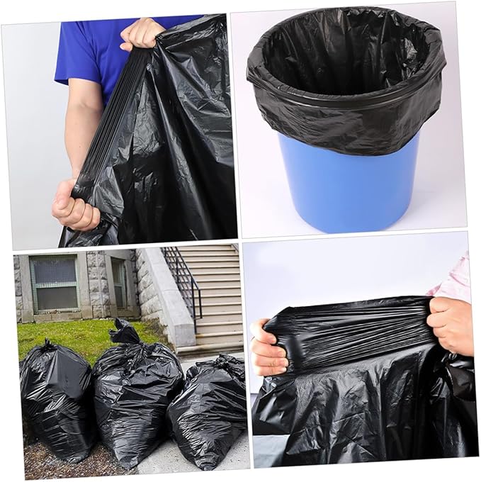 HEMOTON 50pcs Heavy Duty Large Trash Bags 80x100cm Black Contractor Garbage Bags for 100l Bins Commercial Outdoor Gardening and Janitorial Use