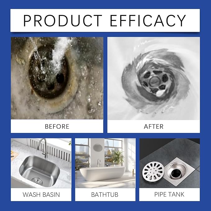 Quick-Fix Drain Cleaner - Unclog Kitchen Sinks Bathroom Drains &amp Toilets | Safe for All Pipe Types | 5-Minute Solution for Blockages(1PCS)