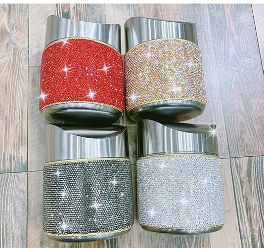 Trash Can Wastebasket – Garbage Container Bin Waste Basket Crystal Rhinestone Bedazzled Glitter Deco Vanity Home Office Desk Perfect for Vanity and Small Items -Gold