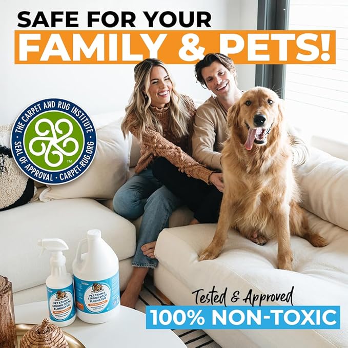 FurryFreshness Extra Strength Cat or Dog Pee Stain &amp Permanent Odor Remover + Smell Eliminator -Removes Stains from Pets &amp Kids Including Urine or Blood- Lifts Old Carpet Stains- (Gallon)