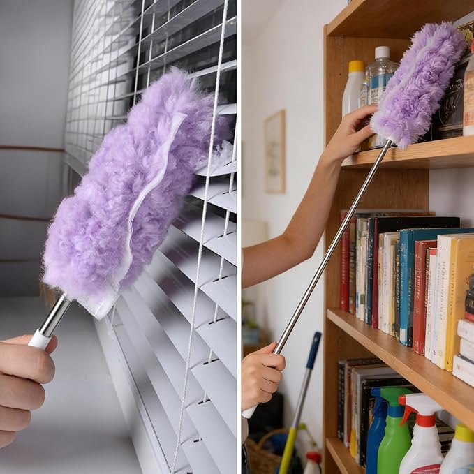 ITTAR 30 Count Duster Refill kit Duster for Cleaning with Extension Pole Microfiber Dust Remove Supplies Fan Feather Dusters for Cleaning Ceiling Fan Blinds Furniture Vent &amp Shelves-Purple