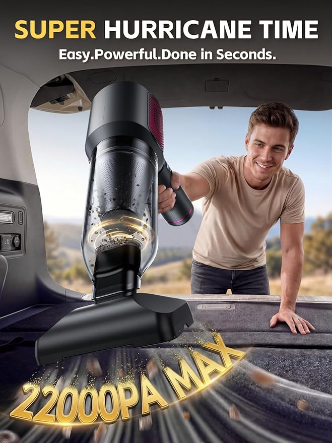 REWONDER Car Vacuum Cleaner High Power 22000Pa Vacuum Cleaner &amp 110000RPM Air Duster Handheld Vacuum with 7800mAh Battery Car Detailing Vacuum Storage Bag &amp Multi-Nozzles for Car Home