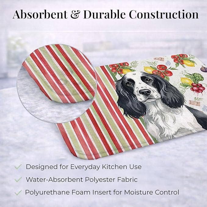 Caroline's Treasures Black and White English Springer Spaniel Vegetables Dish Drying Mat Absorbent Dish Drying Mat Pad for Kitchen Counter Dish Drainer Mat for Countertop 14 x 21 Multicolor