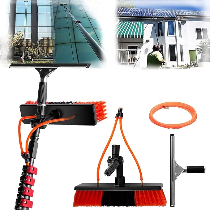 Telescopic Cleaning Brush Water Brush with Wiper Window Cleaning Rod 3.6-10.8m Window Glass Cleaning Tool Solar Panel 30ft/9m10.8M/36FT