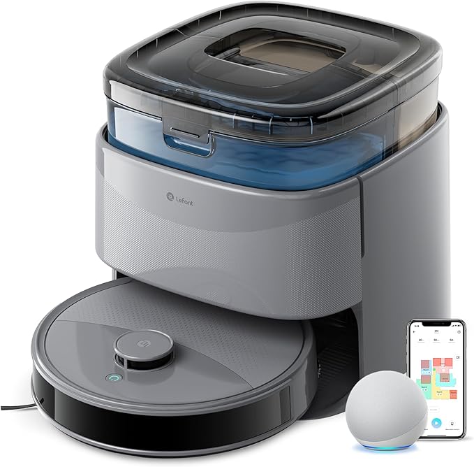 Lefant LiDAR Robot Vacuum and Mop 20000Pa Suction 90-Day Self-Emptying Obstacle Avoidance Auto Mop Washing&ampDrying All-in-One for Pet Hair Carpet 5G WiFi Alexa/APP/iWatch Control M3 Max