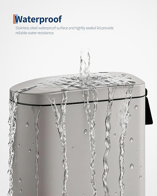GarveeHome 2.6 Gallon Bathroom Trash Can Space-Saving Slim Stainless Steel Step-On Garbage Bin with Soft Close Lid Removable Inner Bucket for Bathroom &amp BedroomGrey