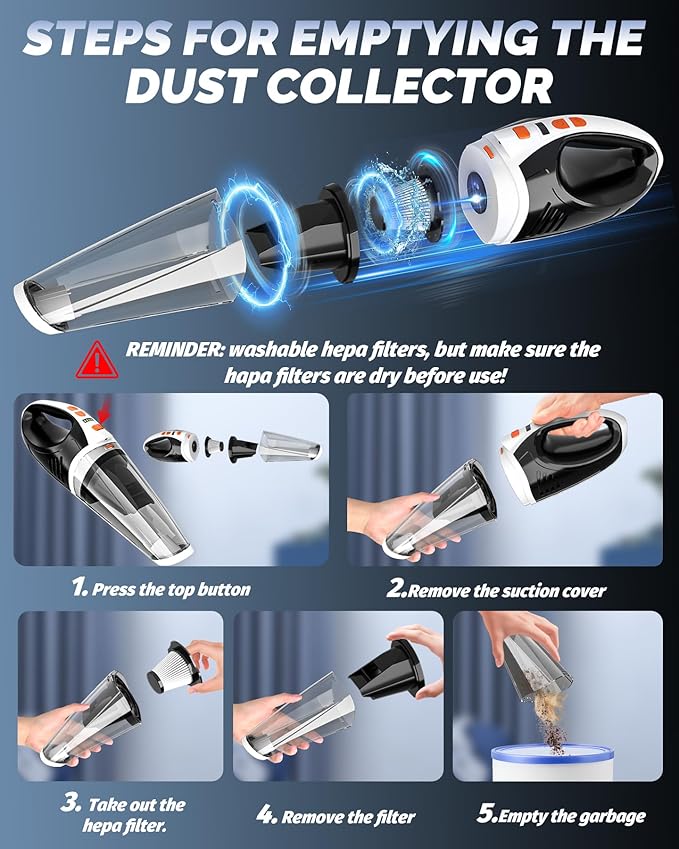 BRL Handheld Vacuum Cordless Brushless Car Vacuum Cleaner with 12000PA Powerful Suction 2 Suction Modes Mini Hand Vacuum Dry &amp Wet Portable Vacuum for Car Pet Hair Home Office Keyboards