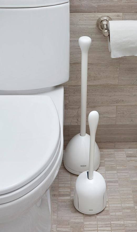 OXO Good Grips Compact Toilet Brush &amp Canister Toilet Bowl Brush and Holder with Automatic Canister Door Bathroom and Small Spaces Cleaning Supplies Essential