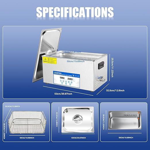 Professional 22L Ultrasonic Cleaner Ultra Sonic Part Cleaner 110V 480W Digital Ultrasonic Carburetor Cleaning Machine for Bulk jewelries Eyeglasses Watches Circuit Boards Lab Tools Auto Parts