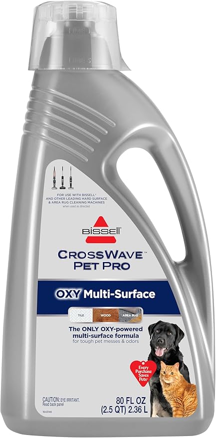 Bissell CrossWave PET PRO OXY Multi-Surface Formula 4019G 80 oz Removes Stuck-On Stains like Dirt Grease and Grime from Sealed Hard Floors and Grout Patented Odor Elimation Technology