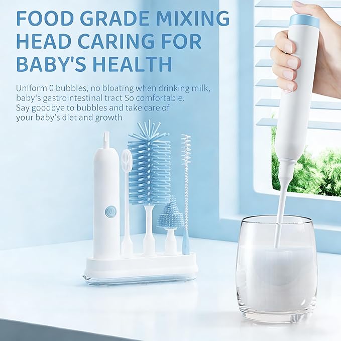 Rechargeable Electric Bottle Brush with Stand - 360° Spin Silicone Cleaner for Baby Bottles Breast Pumps &amp Small Household Containers (Sea Blue)