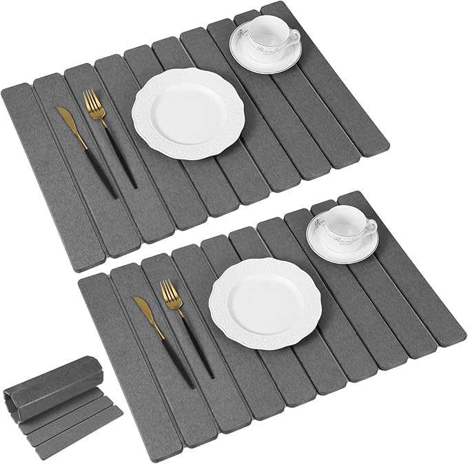 Nuanchu 2pack Large Stone Dish Drying Mat for Kitchen Counter 23.6(L)x15.4(W) Collapsible Diatomaceous Earth Water Absorbing Mat for Dishes Bottles Cups Match Any Countertop(Dark Grey)