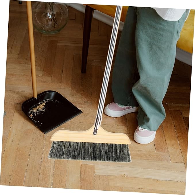 Long Handle Bristle Broom for Home Cleaning Soft Bristles for Easy Pet Hair Removal Wood and Construction for Kitchen Living Room and Bathroom Use