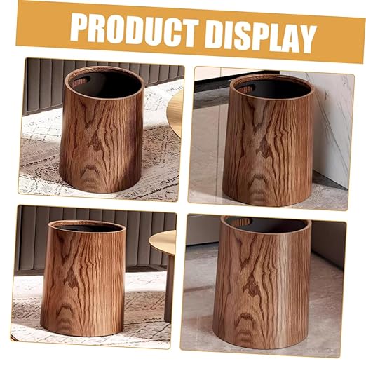 PRETYZOOM Large Capacity Imitation Wood Grain Trash Can Convenient Wastebasket for Living Room Kitchen and Bathroom Stylish Design for Residential and Commercial Use