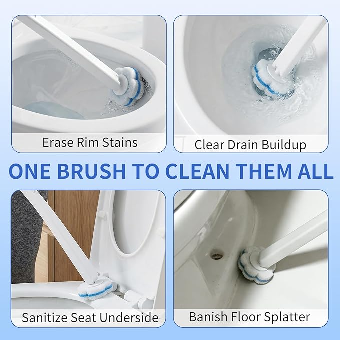 2 Pack Disposable Toilet Brush with Holder Set 104 Count Toilet Wand Refills Extended Handle Toilet Bowl Cleaner Brush for Bathroom and Bathtub Deep Cleaning