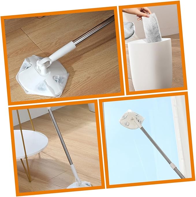 Retractable Handle Dust Mop with Triangular Microfiber Pad White Electrostatic Dust Removal Mop for Household Cleaning Handheld No-wash Suitable for Floors and Walls