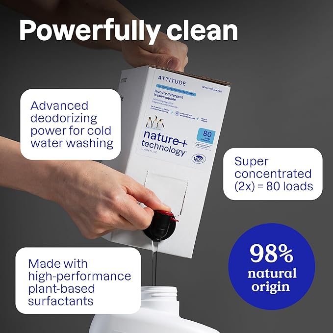ATTITUDE Liquid Laundry DetergentEWG VerifiedHE CompatiblePlant-Based &amp VeganNatural Laundry SoapWildflowers80 Loads67.6 Fl Oz(Pack of 2)