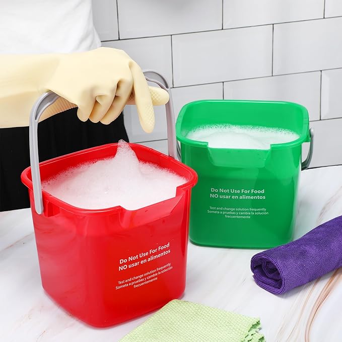 Yaomiao 4 Pcs Cleaning Bucket 3 Quart Small Sanitizing Square Bucket Detergent Pail with Measurements Spout and Handle for Home Commercial Use Restaurant Kitchen Office School (Red Green)