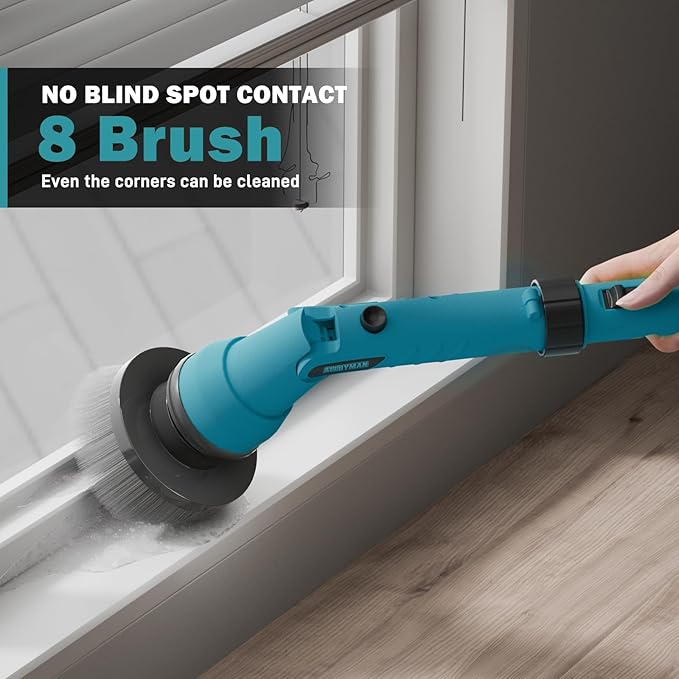 Alloyman 1200RPM Electric Spin Scrubber 20V Replaceable Battery Shower Cordless Cleaning Brush Power Scrubber for Cleaning with 8 Brushes for Bathtub/Tub/Tile/Floor