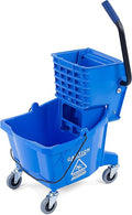 Carlisle FoodService Products 26-Quart Commercial Mop Bucket with Side-Press Wringer Precision-Molded Polypropylene Durable Wringer Bucket with Non-Marking Casters 18.5 x 16.5 x 23 Inches Blue