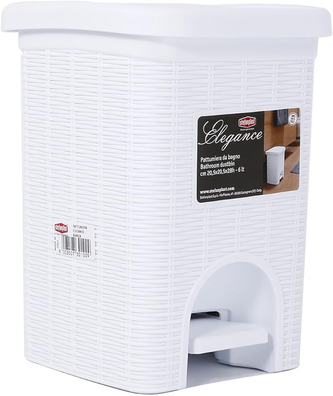 Stefanplast Elegance Bathroom Dustbin White 20.5 x 20.5 x 28 cm