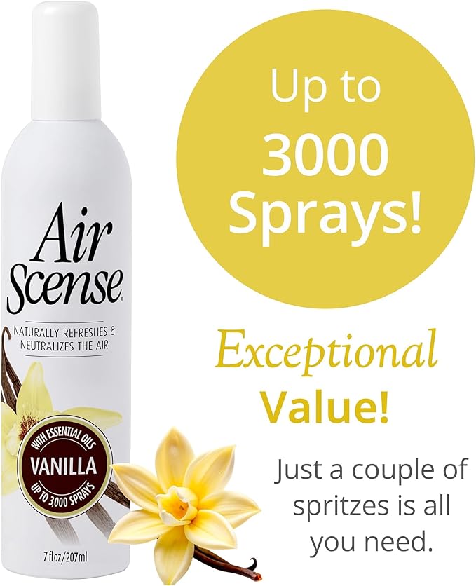 Air Scense Air Freshener Deodorizer Room Spray for Bathroom &amp Home Essential Oils Natural Vanilla - 7 fl oz (12 Pack)