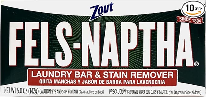 Zout Fels-Naptha Laundry Bar &amp Stain Remover &amp Pre-treater 5 Ounce Pack of 10