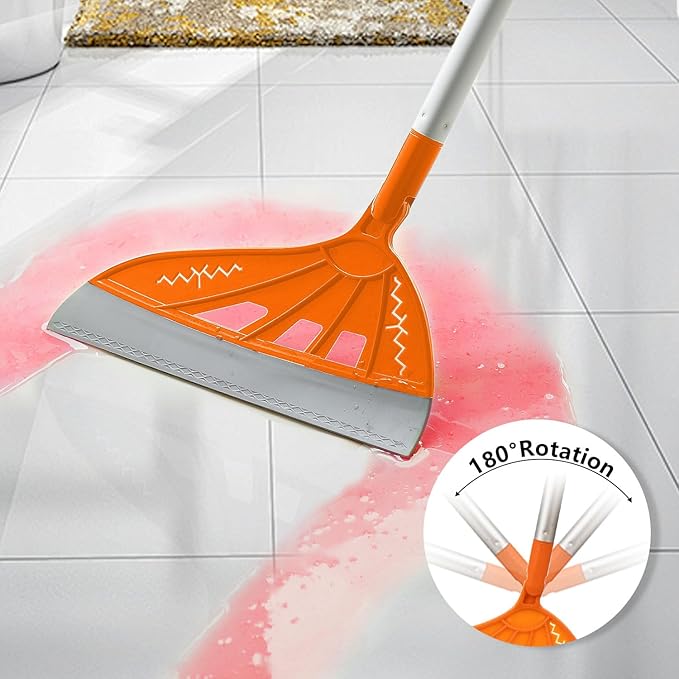 Multifunction Magic Rubber Air Broom Replaceable Silicone Floor Squeegee Sweeper and Scrape 2 in 1 Household Cleaning Squeegee Broom for Floor Bathroom Kitchens Tile Glass (Orange)
