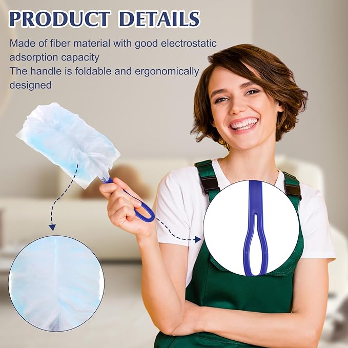 Yaomiao 120 Pcs Duster Refills for Cleaning Includes 100 Disposable Duster Refills Bulk with 20 Replacement Handle for Cleaning Office Home Blinds Ceiling Fans Furniture(Blue)