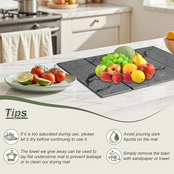 Dish Drying Mat Large Stone Dish Drying Mat For Kitchen Counter Collapsible Quick-Drying Sleek Diatomaceous Versatile Stone Drying Mats For Cups Dishes Bottles Marble (gray 16×19)