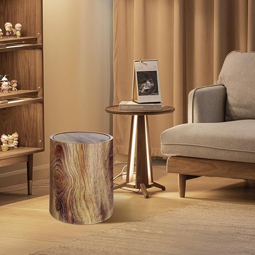BESTOYARD Imitation Wood Grain Trash can with Lid - 12L Large Capacity Wastebasket for Home Office and Hotels for Living Room and Bedroom