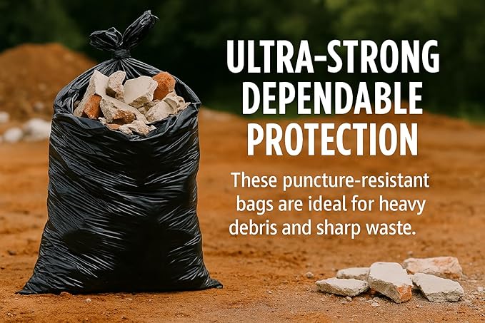 Ultra-Strong Trash Bags 44x55 Inches 2 Mils Thick 50 Count – Heavy Duty Black Garbage Bags with Star Seal Bottom 65 Gallon Capacity