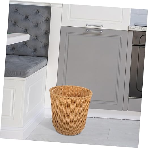 PRETYZOOM Medium Imitation Rattan Storage Basket Handwoven Wastebasket for Kitchen and Bedroom Versatile Woven Trash Can Stylish Design