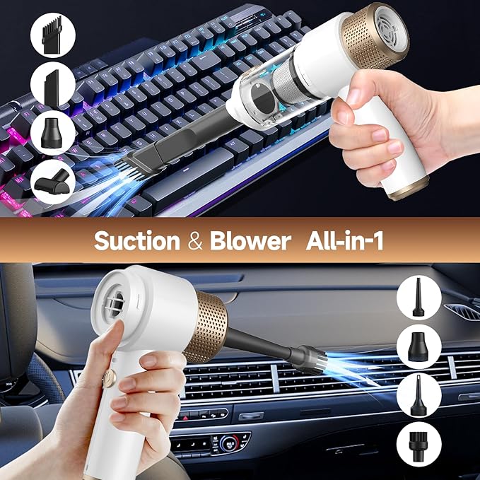 Car Vacuum Cleaner 16000PA Mini Car Vacuum Cordless Powerful 7 in 1 Portable Handheld Vacuum Cordless with LED Light Dual Filters One-Touch Empty for Pet Hair Home Office
