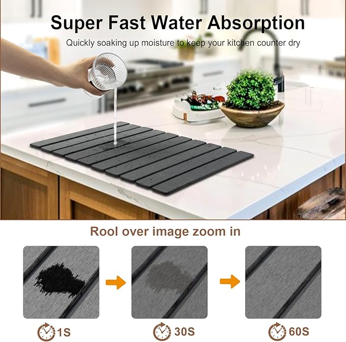 Stone Drying Mat for Kitchen Counter24x16 Large Dish Drying MatStone Bath MatQuick Drying Fast Absorbent Diatomaceous Drying Matt Kitchen Counter for Dishes Bottles Cups Bathroom Any Countertop