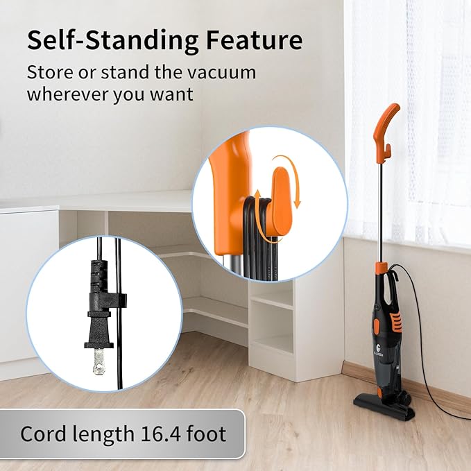 Corded Vacuum Cleaner 12 in 1 Ultra-Lightweight Vacuum Cleaners for Home 15KPa Powerful Suction Stick Vacuum with Washable HEPA Filter for Home Car Pet Hair Carpet Hard Floor