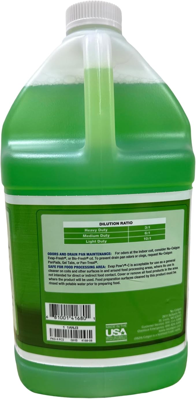 Nu-Calgon 4168-08 Evap Pow’r-C No-Rinse Evaporator Coil Cleaner – 1 Gallon Concentrate Metal-Safe Alkaline Indoor HVAC Coil Cleaner NSF A1/K4 Registered