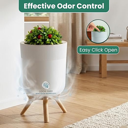 Small Bathroom Trash Can with Plant Style Lid 1.8 Gallon White Small Bathroom Garbage Can Decorative Wastebasket for Bedroom Office and Bathrooms Trash Bin That Looks Like a Plant