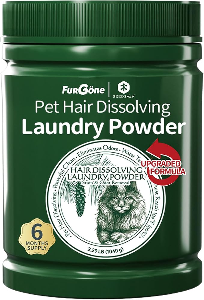 FurGone by Seedshub Pet Hair Odor &amp Stain Remover for Laundry Upgraded Higher Hair Dissolution 6-Month Supply Based Powder Detergent for ClothesEffective Dog &amp Cat Hair RemoverSeptic Safe