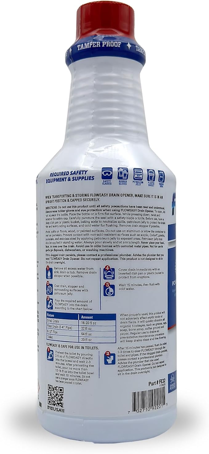 Flow-Easy Professional Drain Opener | Case of 6 (32oz) bottles | Fast-Acting Results