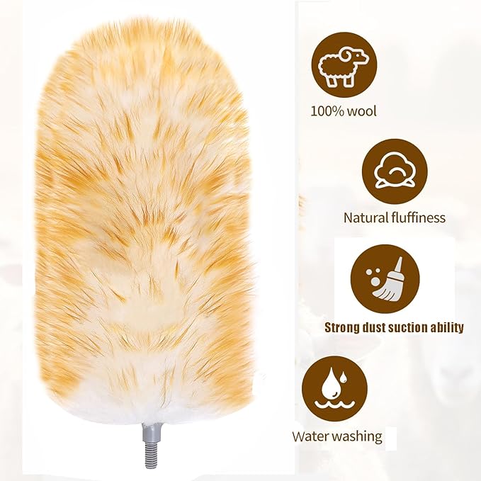 Feathers Duster 97 Long Telescoping Lambswool Duster with Bendable Wool Head - Ultra-Thick Stainless Steel Extension Pole for Cleaning